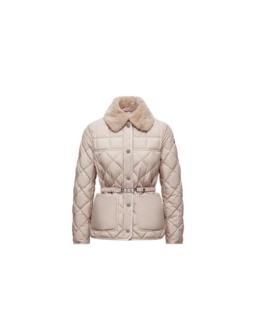 Moncler Natural Cygne Diamond-Quilted Short Down Jacket