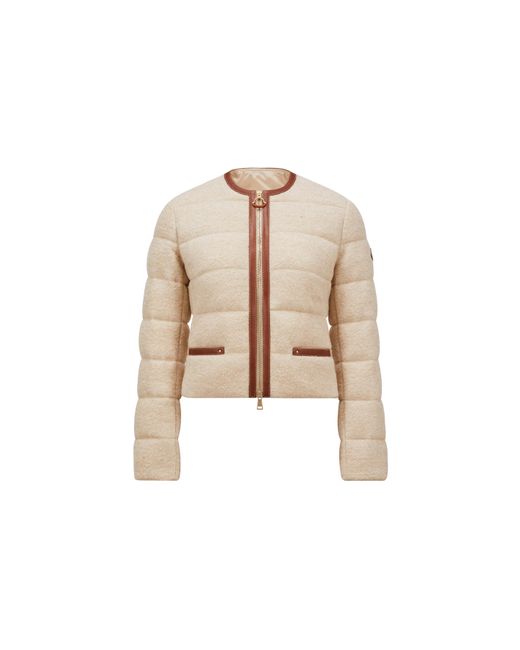 Moncler Natural Serinde Leather-Trimmed Down Jacket