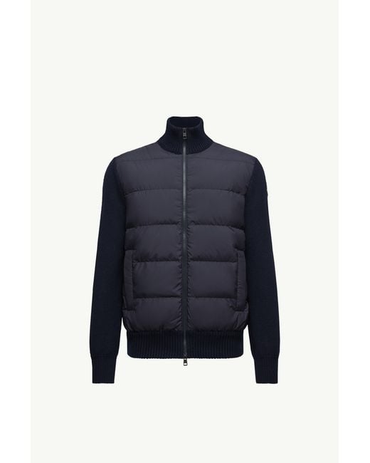 Moncler Wattierte Strickjacke Aus Wolle Mit Reißverschluss, Herren, Größe in Blue für Herren
