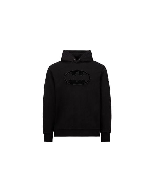 Moncler Black Embroidered Batman Logo Cotton Hoodie for men