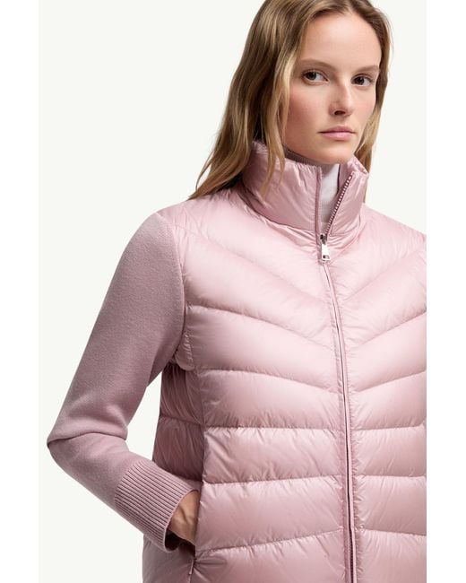 Cardigan De Lana Virgen Con Paneles De Plumas Moncler de color Pink