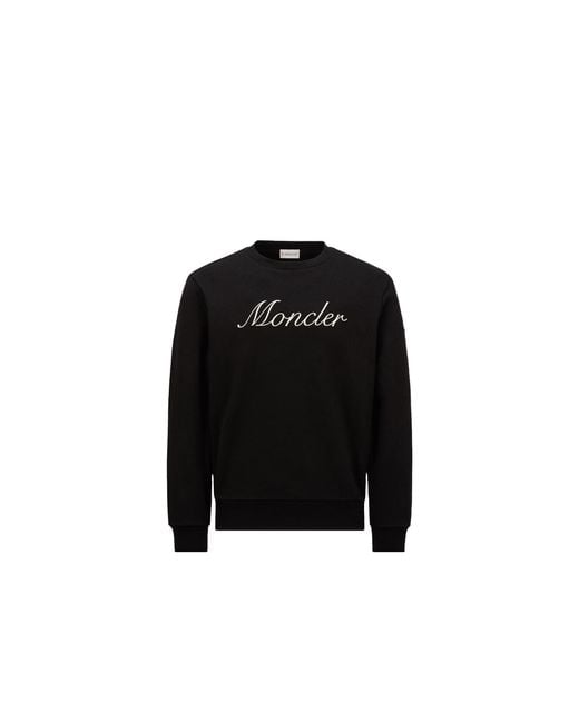 Moncler Black Embroidered Logo Cotton Sweatshirt for men