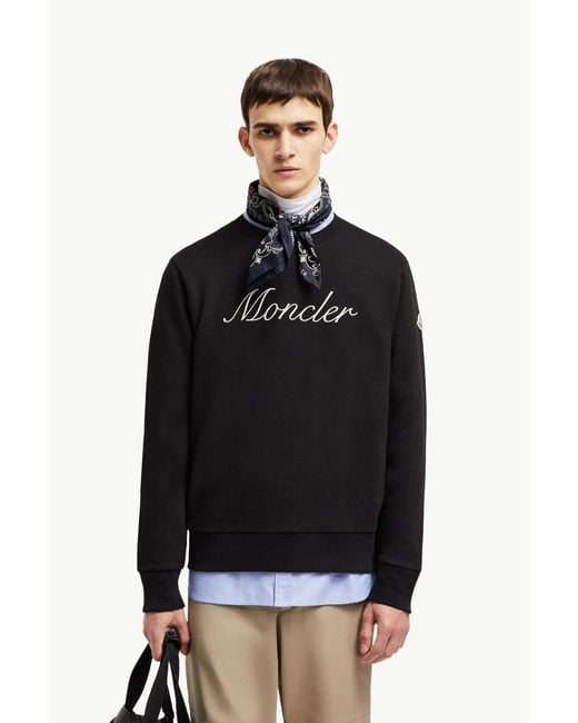 Moncler Black Embroidered Logo Cotton Sweatshirt for men