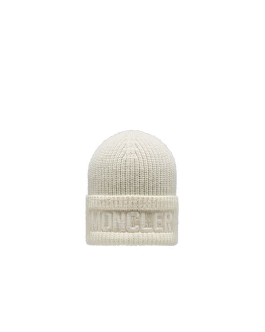 Moncler Natural Embroidered Logo Wool Beanie