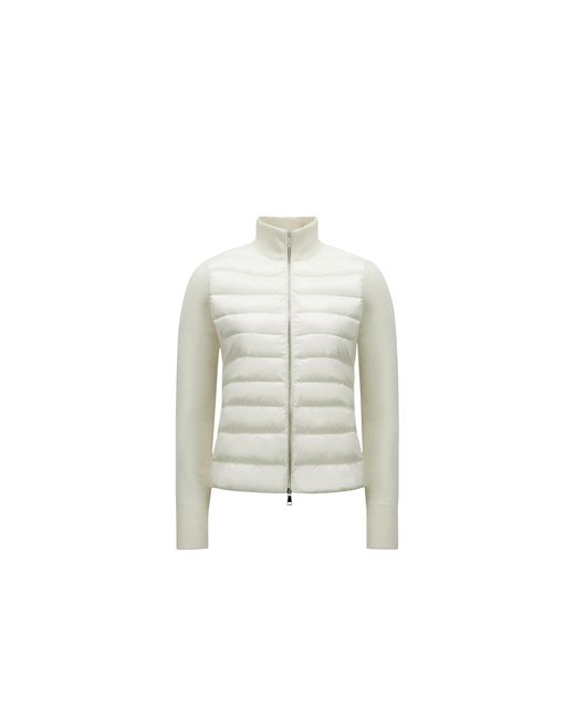 Cardigan Zippé Matelassé En Laine Moncler en coloris White