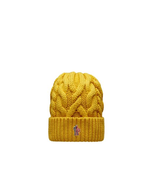 3 MONCLER GRENOBLE Yellow Cable Knit Wool Beanie