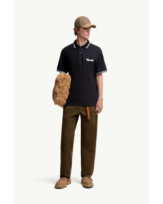 Polo De Piqué De Algodón Con Logotipo Bordado, Hombre, Talla Moncler de hombre de color Black