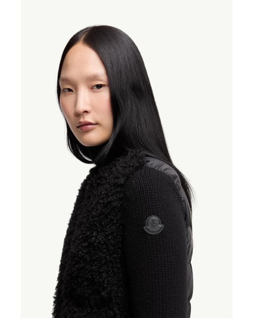 Cárdigan Acolchado De Lana Y Tejido Efecto Peluche, Mujer, Talla Moncler de color Black