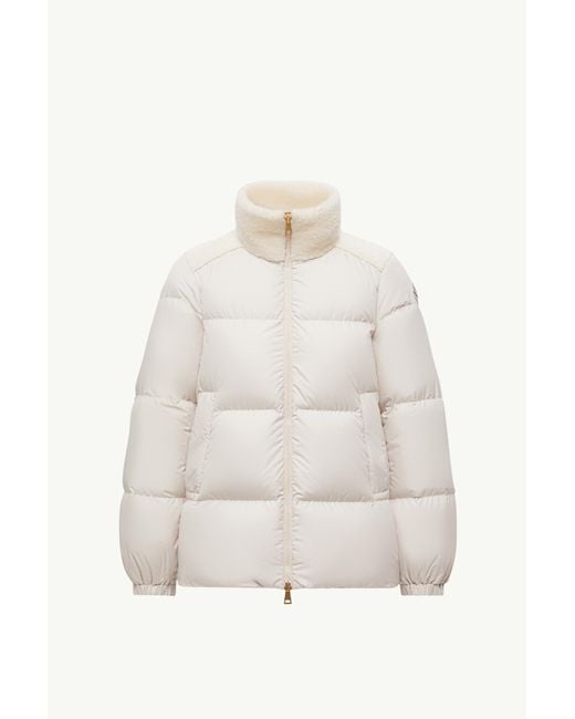 Moncler White Esnaie Teddy-Trimmed Short Down Jaket