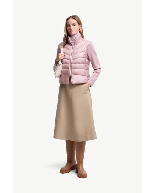 Cardigan De Lana Virgen Con Paneles De Plumas Moncler de color Pink