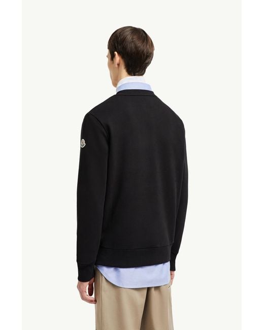 Moncler Black Embroidered Logo Cotton Sweatshirt for men