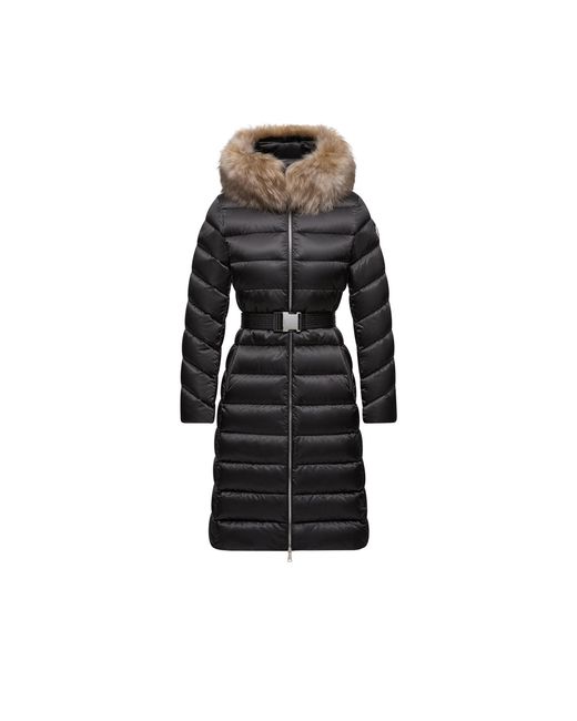 Moncler Black Moncler Leersie Hooded Shearling-Trimmed Long Down Jacket