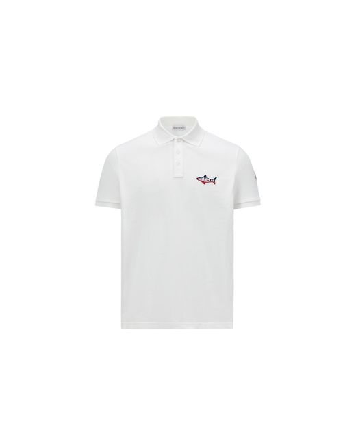 Polo De Piqué De Algodón Con Parche De Tiburón, Hombre, Talla Moncler de hombre de color White