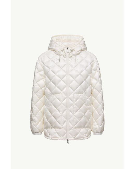 Moncler White Diamond-Quilted Hooded Short Down Jacket