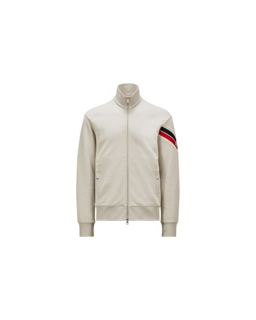 Moncler Natural Tricolor Accent Cotton Zip-Up Sweatshirt for men