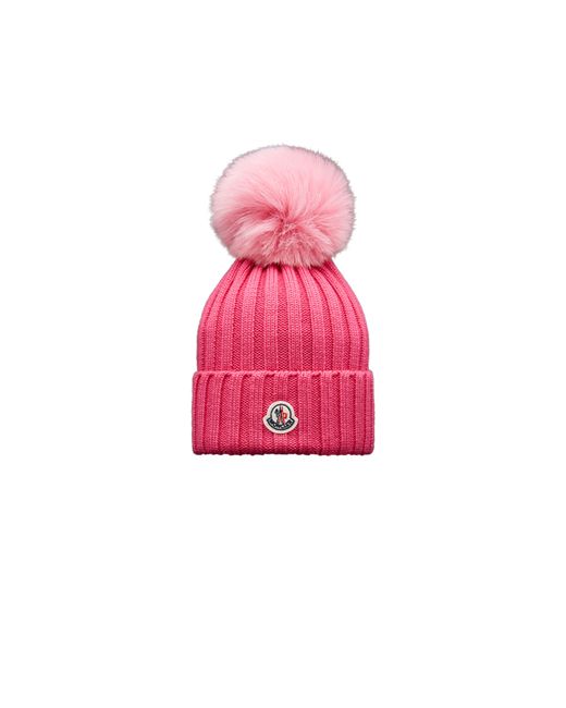 Moncler Beanie With Pom Pom in Pink | Lyst