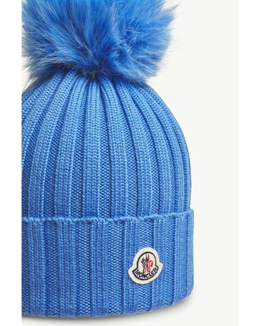Gorro De Lana Con Pompón, Mujer, Talla Moncler de color Blue