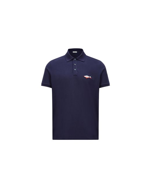 Polo De Piqué De Algodón Con Parche De Tiburón, Hombre, Talla Moncler de hombre de color Blue