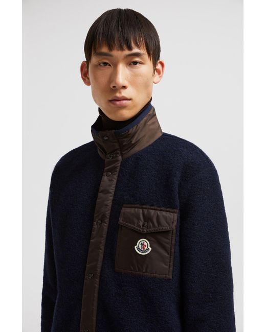 Moncler Blue Wool Blend Zip-Up Sweatshirt for men