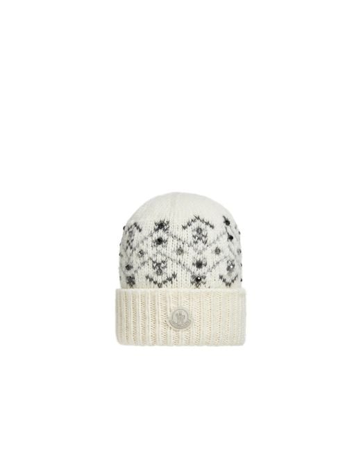 Moncler White Moncler Crystal-Embroidered Alpaca Blend Beanie