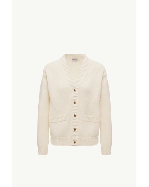 Cárdigan Con Cuello De Pico De Lana Y Cachemira, Mujer, Talla Moncler de color Natural