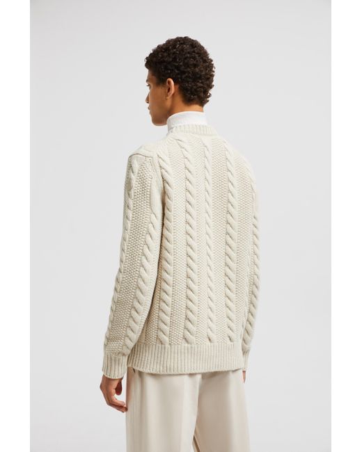 Moncler White Wool Cashmere Crewneck Knit Jumper for men