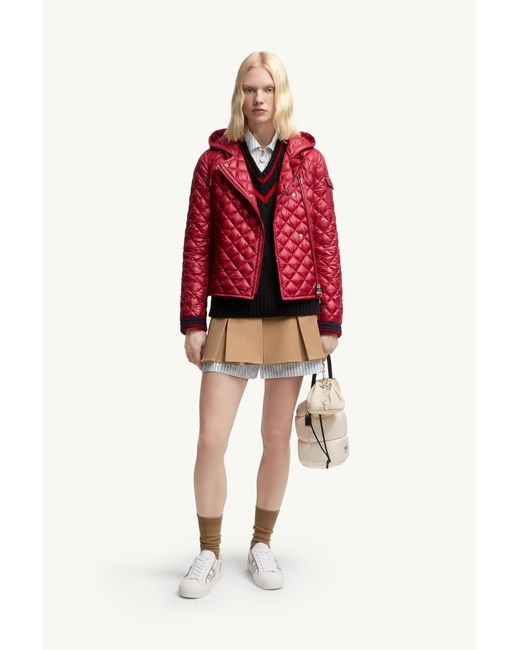 Moncler Red Corbelin Diamond-Quilted Hooded Short Down Jacket