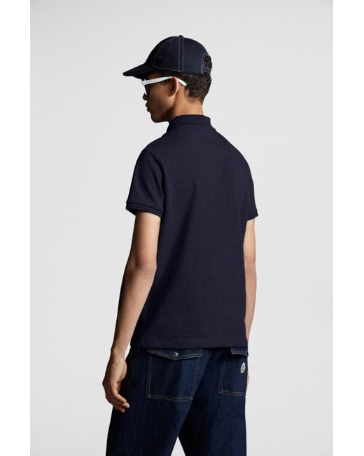 Moncler Blue Logo Patch Cotton Polo Shirt for men