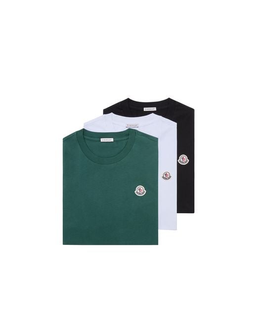 Moncler Green Moncler Logo Patch Cotton T-Shirt (Pack Of Three) for men