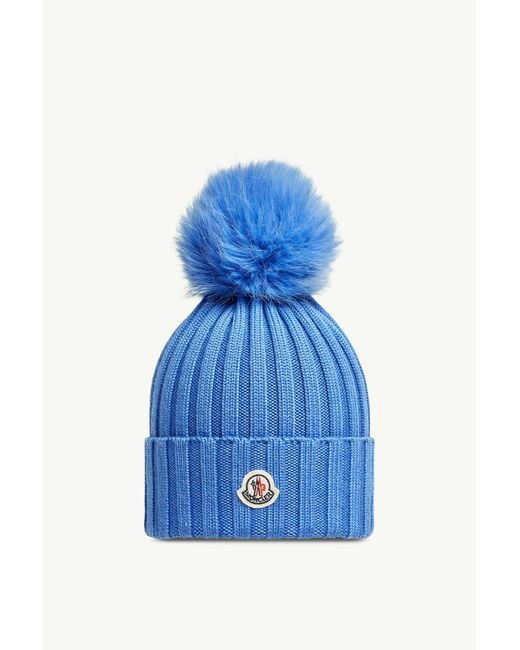 Gorro De Lana Con Pompón, Mujer, Talla Moncler de color Blue