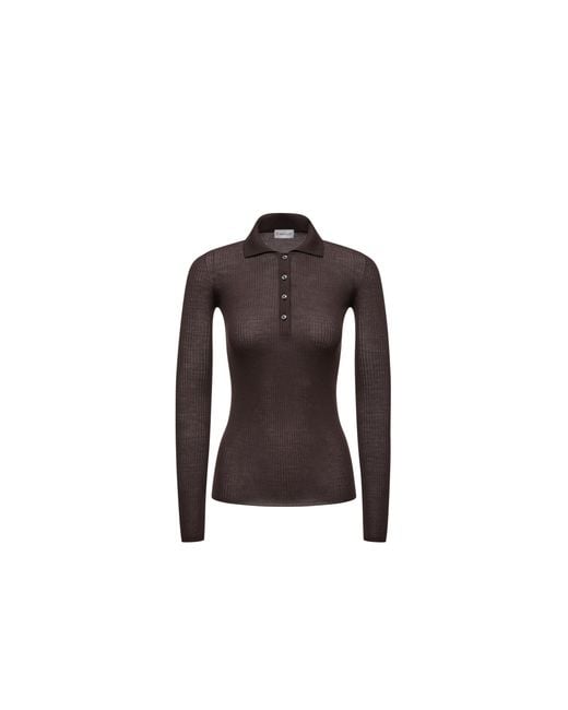 Polo A Maniche Lunghe di Moncler in Brown