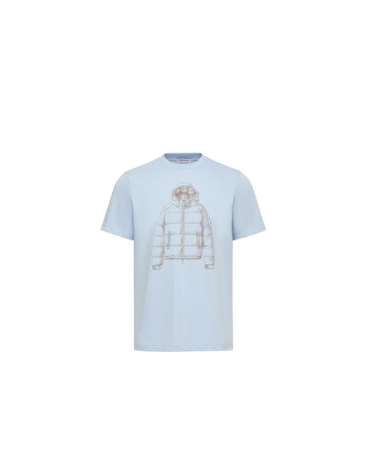 Moncler Blue Moncler Down Jacket Print Cotton T-Shirt for men