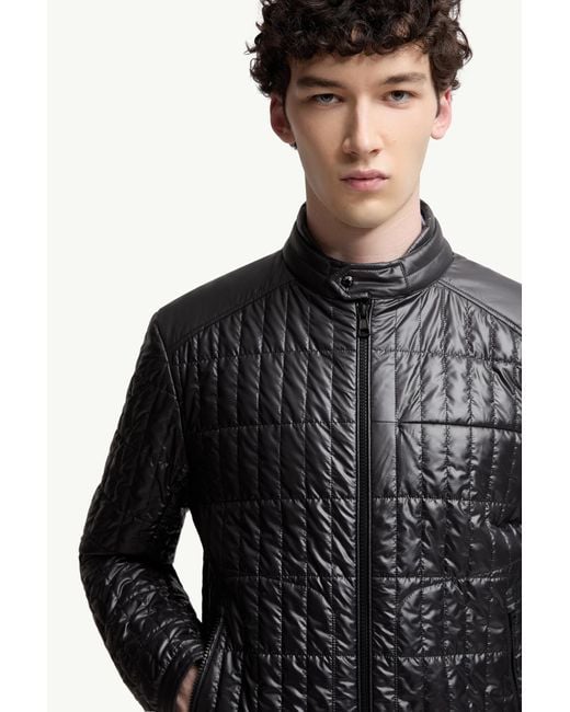 Moncler Black Lasne Vertical-Quilted Padded Biker Jacket for men