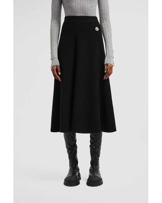 Falda Midi De Lana Y Algodón, Mujer, Talla Moncler de color Black