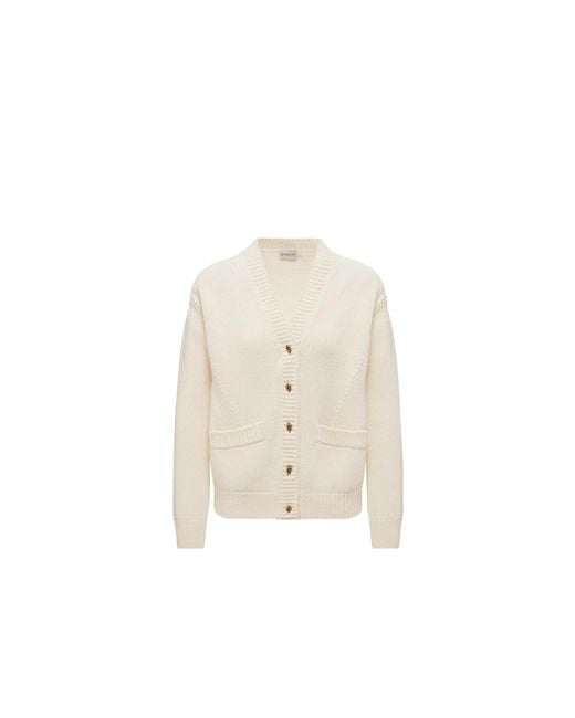 Cárdigan Con Cuello De Pico De Lana Y Cachemira, Mujer, Talla Moncler de color Natural