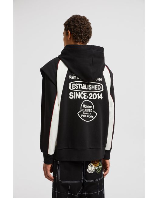 8 MONCLER PALM ANGELS Black X Palm Angels Logo Cotton Hoodie, Gender Neutral