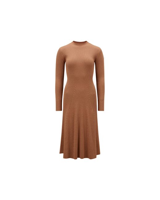 Moncler Brown Knit Wool Midi Dress