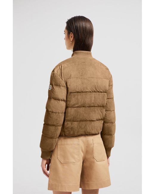 Moncler Brown Pollet Suede Down Bomber Jacket