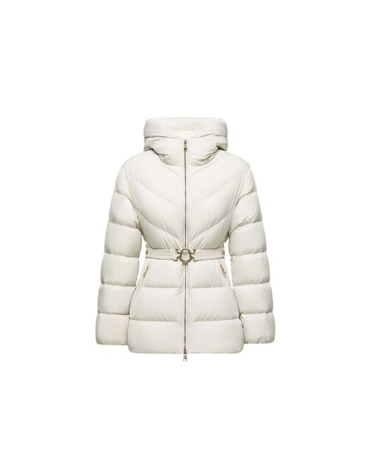 Moncler Natural Moncler Brosse Diagonal-Quilted Hooded Short Down Jacket