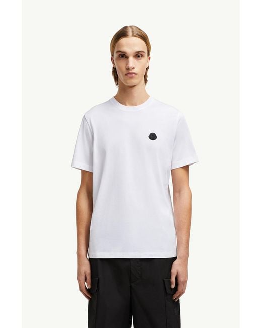 Moncler Vertical Back Logo Cotton T-Shirt in White for Men