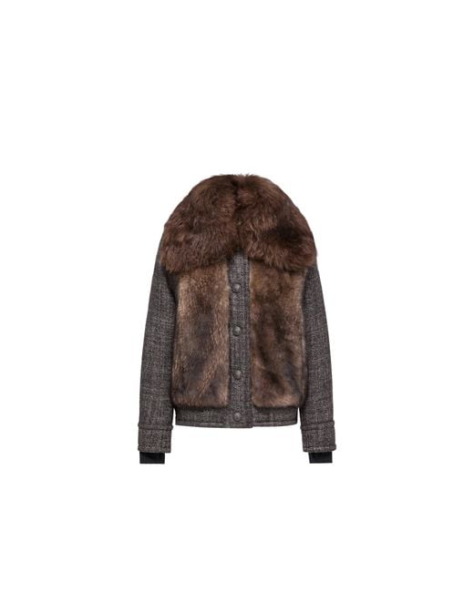 Moncler Women's Brown Faite Shearling & Wool Short Down Jacket