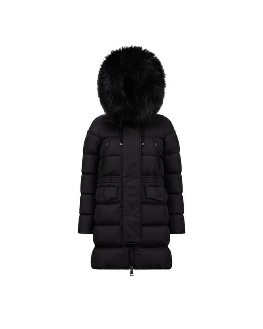 Moncler Black Aphroti Hooded Shearling Long Down Jacket