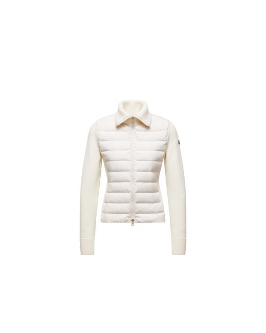 Moncler White Moncler Padded Zip-Up Wool Cardigan