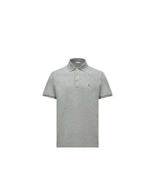 Moncler Gray Moncler Logo Patch Cotton Polo Shirt for men