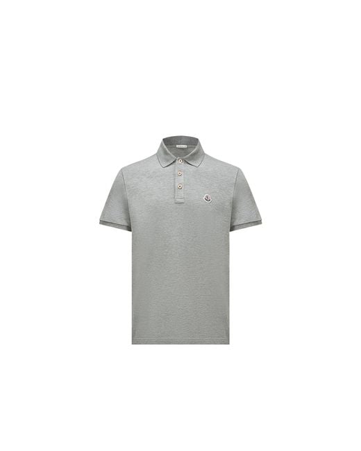 Moncler Gray Moncler Logo Patch Cotton Polo Shirt for men