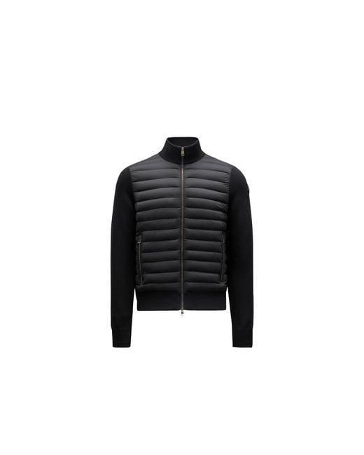 Moncler Wattierte Strickjacke Aus Baumwoll-Krepp Mit Reißverschluss, Herren, Größe in Black für Herren