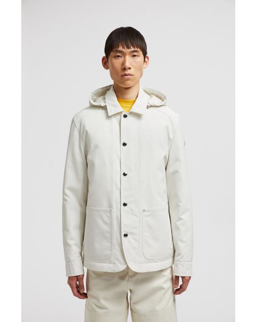 Moncler White Buffaure Hooded Down Shirt Jacket for men