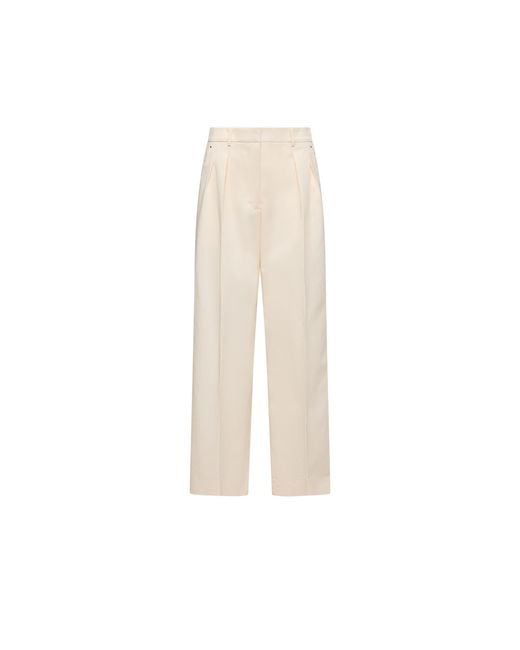 Moncler Natural Moncler Cotton Gabardine Wide-Leg Tailored Trousers