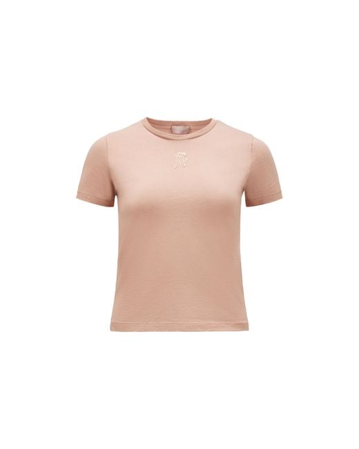 T-shirt à logo brodé Moncler en coloris Pink