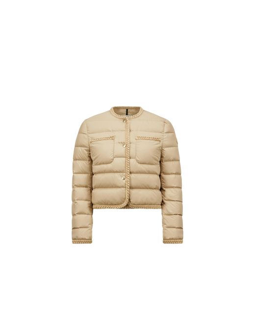 Moncler Natural Gencay Kurze Daunenjacke Mit Geflochtenem Besatz, Damen, Größe